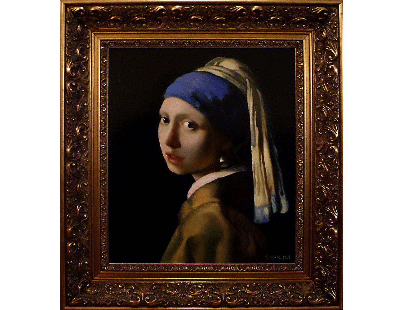 Une fille avec une boucle d'oreille copie de Vermeer